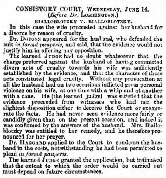 1848-06-16 Evening Mail, London 3 (Bialloblotzky divorce)